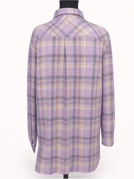 Vine & Love Purple Plaid Button Down Shirt Roll Tab Sleeve M - Picture 4 of 5